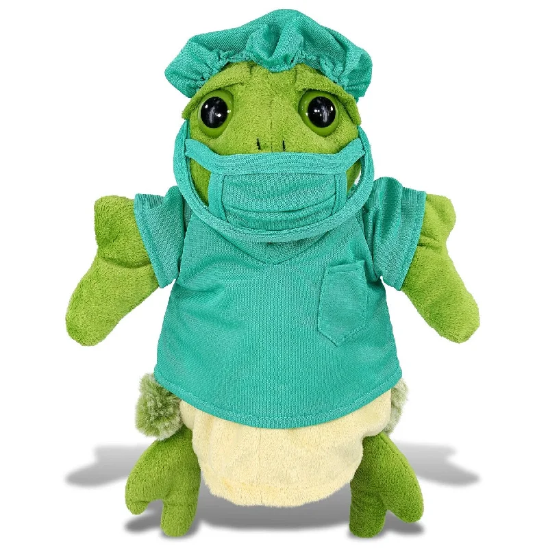 DolliBu Sea Turtle Doctor Plush Hand Puppet with Scrub Uniform and Cap - 10 inches