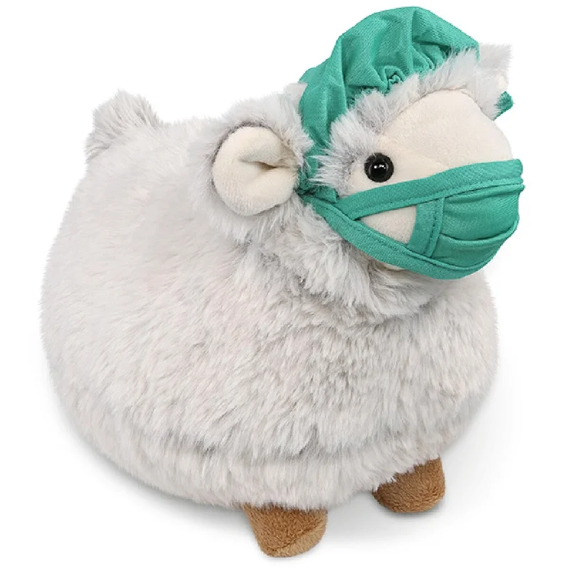 DolliBu Sheep Doctor Plush with Cute Scrub Cap and Face Mask Outfit - 11.5 inches