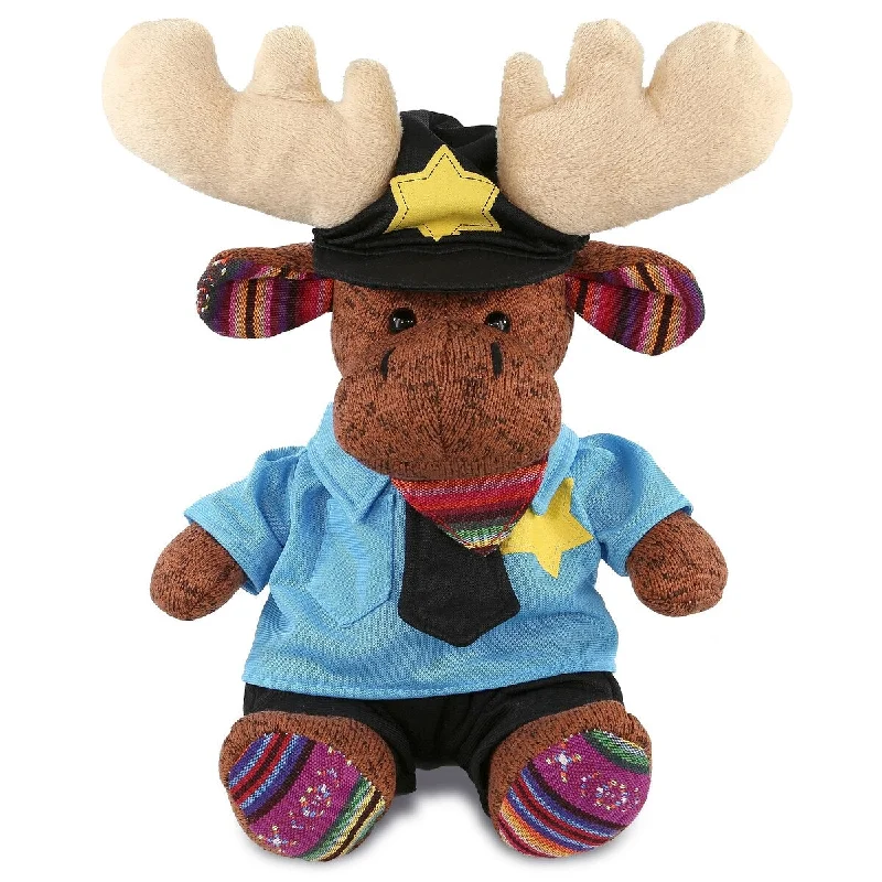 DolliBu Sitting Brown Moose Police Officer Plush with Uniform and Cap - 11 inches