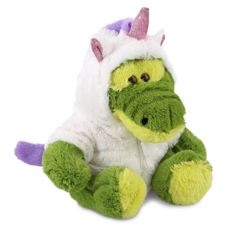 DolliBu Sitting Green Alligator Unicorn Plush Stuffed Animal Toy - 12 inches