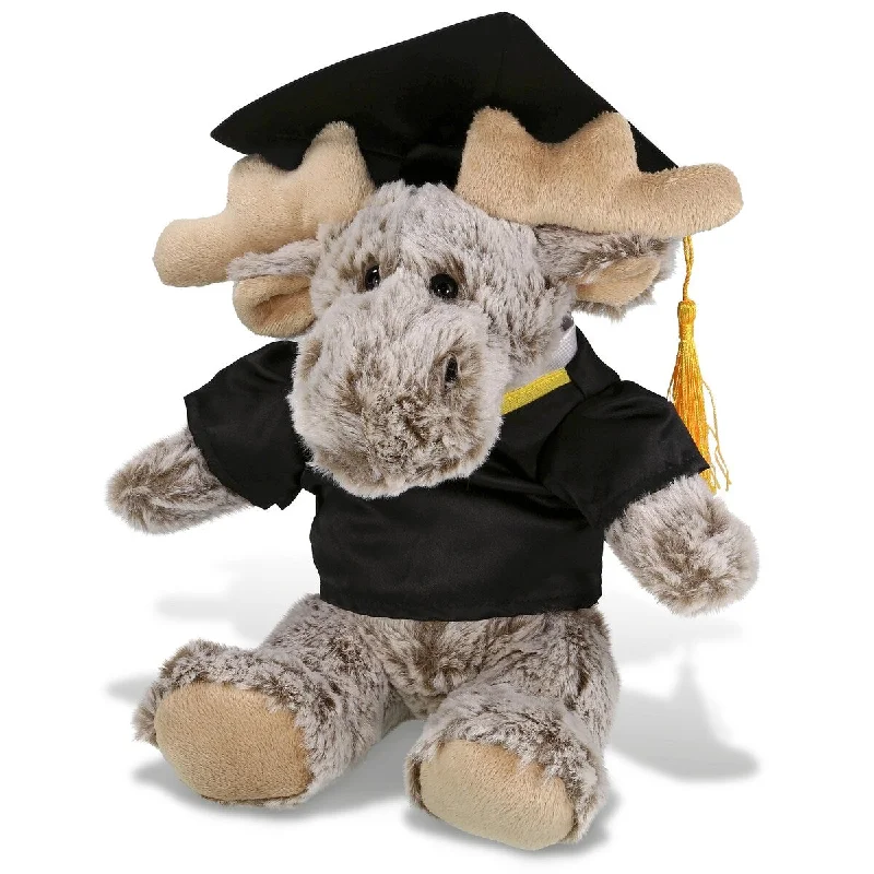 DolliBu Sitting Moose with Sweater Graduation Plush with Gown and Cap - 8 inches