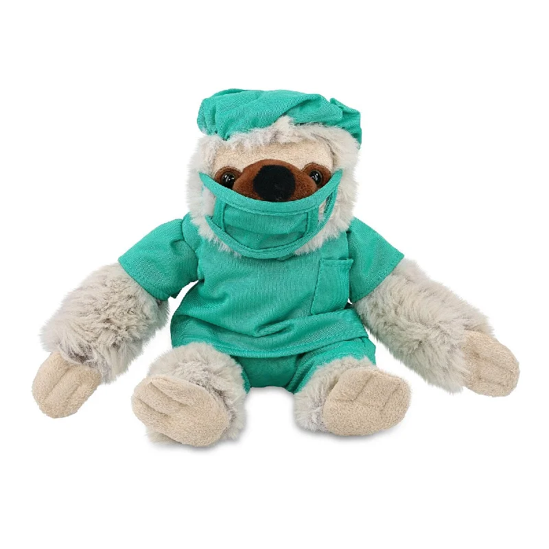 DolliBu Sloth Doctor Plush Toy with Cute Scrub Uniform and Cap Outfit - 7.5 inches