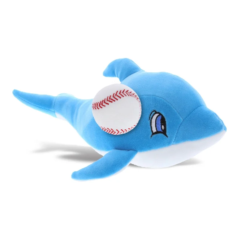 DolliBu Soft Huggable Blue Dolphin Stuffed Animal with Baseball Plush - 12 inches