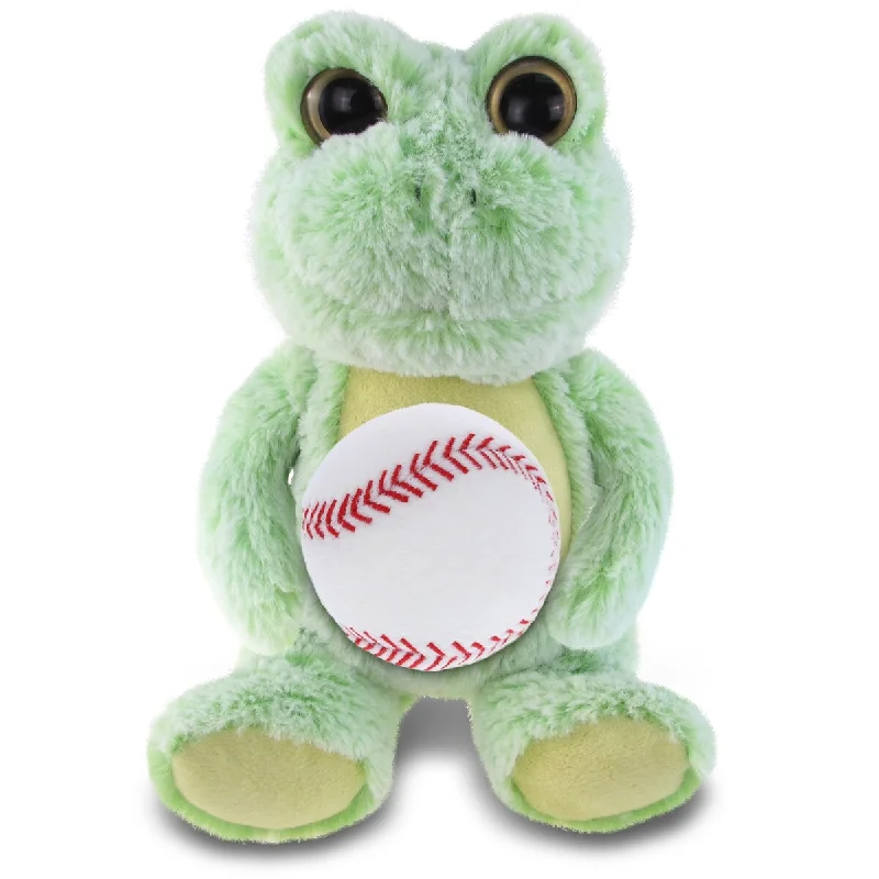 DolliBu Soft Huggable Sitting Frog Stuffed Animal with Baseball Plush - 9 inches