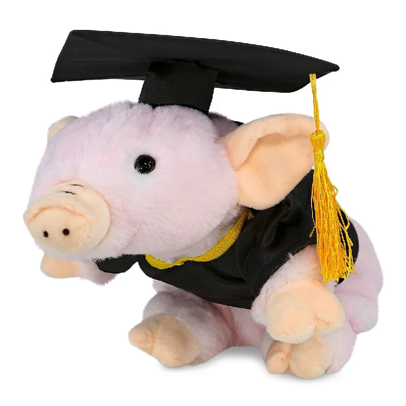 DolliBu Squat Piggy Graduation Plush Toy with Gown and Cap with Tassel - 7 inches