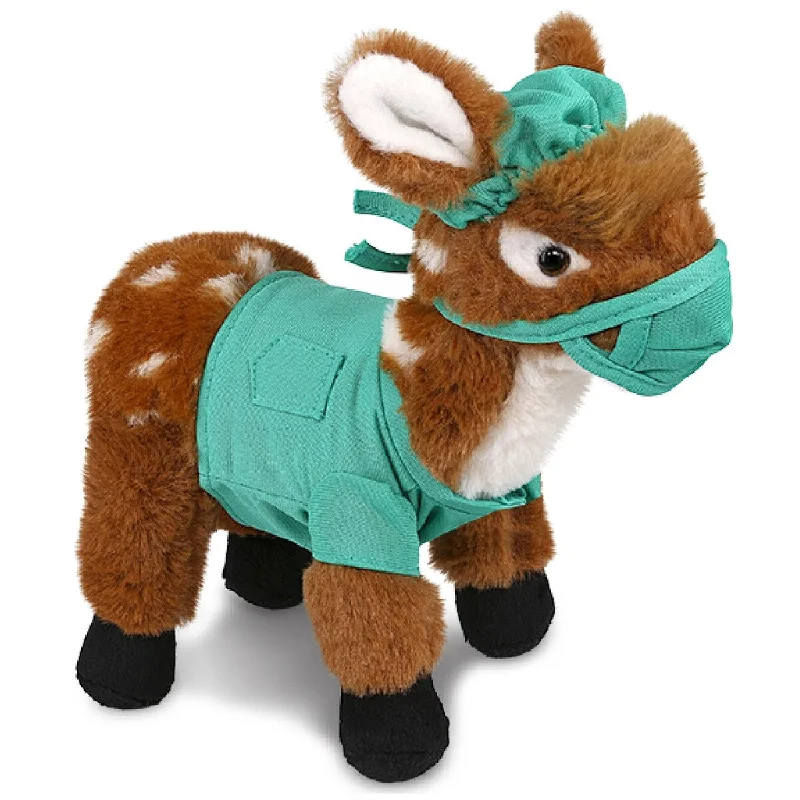 DolliBu Standing Deer Small Doctor Plush Toy w/ Scrub Uniform and Cap - 10 inches