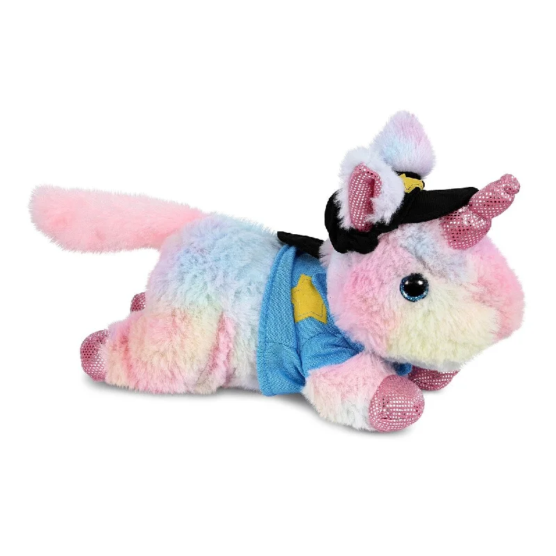 DolliBu Sunday Rainbow Unicorn Police Officer Plush Toy with Uniform - 10.5 inches