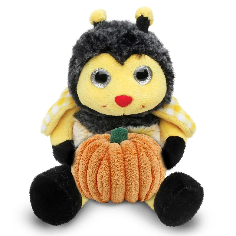 DolliBu Super Soft Sitting Bee Stuffed Animal with Pumpkin Decor - 7 inches