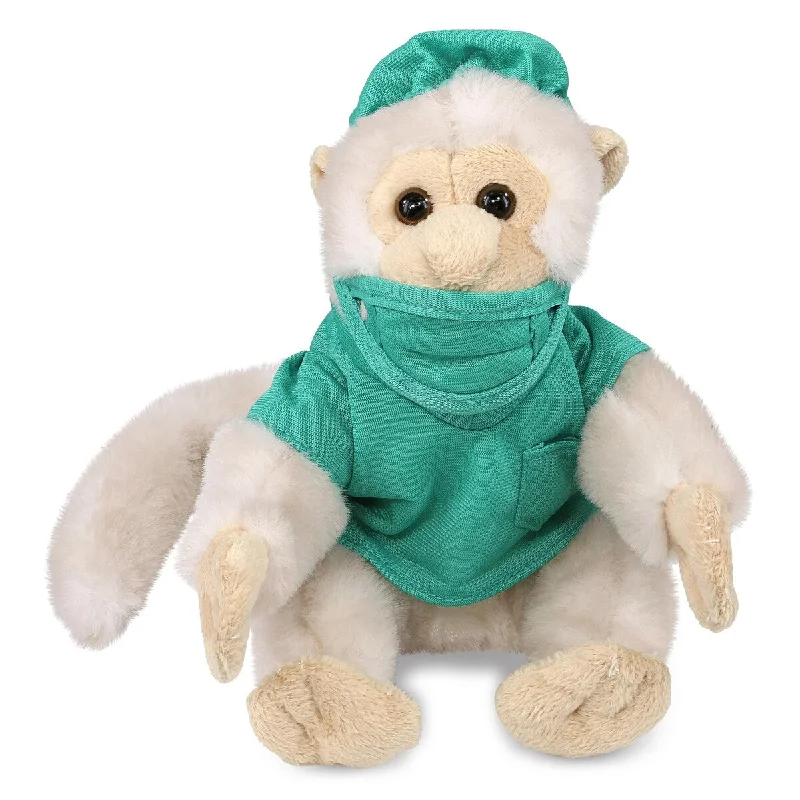 DolliBu White Squirrel Monkey Doctor Plush with Scrub Uniform and Cap - 12.5 inches