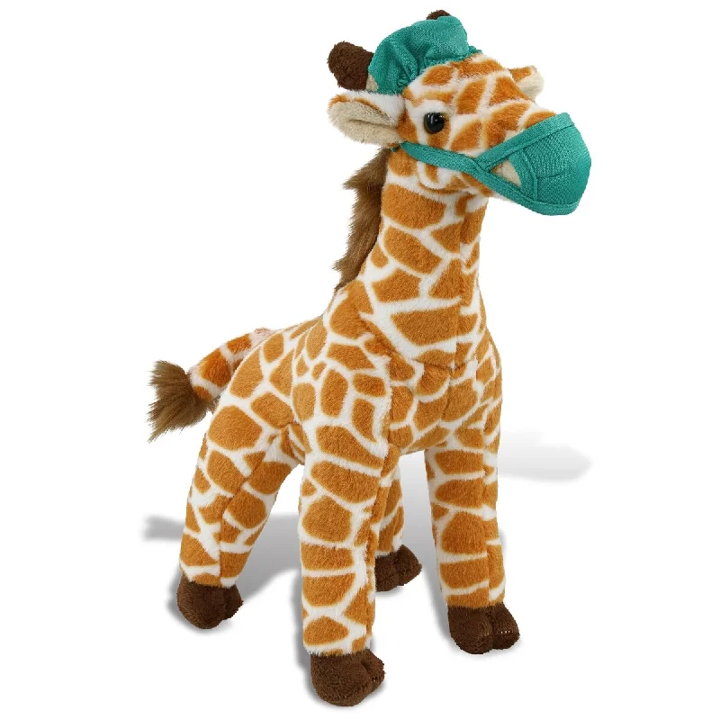 DolliBu Wild Giraffe Doctor Plush Toy w/ Cute Scrub Cap and Face Mask - 12.5 inches