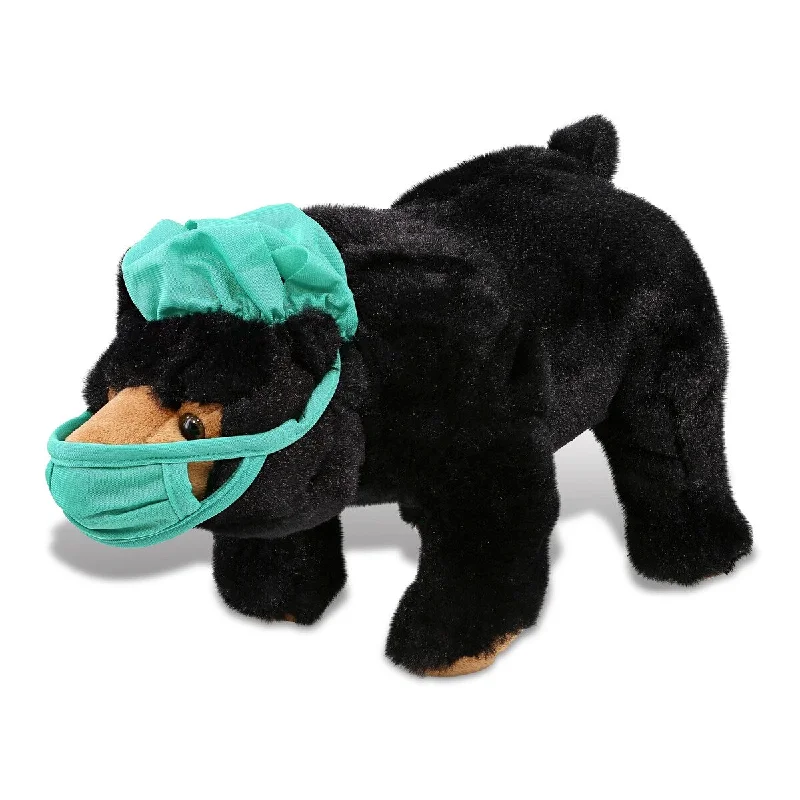 DolliBu Wild Large Black Bear Doctor Plush w/ Scrub Cap and Face Mask - 16 inches