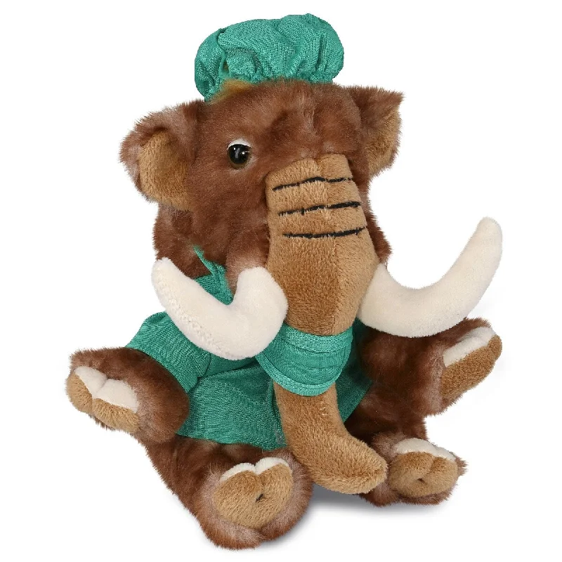 DolliBu Wild Mammoth Doctor Plush Toy with Cute Scrub Uniform and Cap - 10 inches