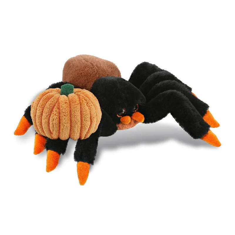 DolliBu Wild Tarantula Spider Plush Stuffed Toy w/ Pumpkin Plush Decor - 7 inches