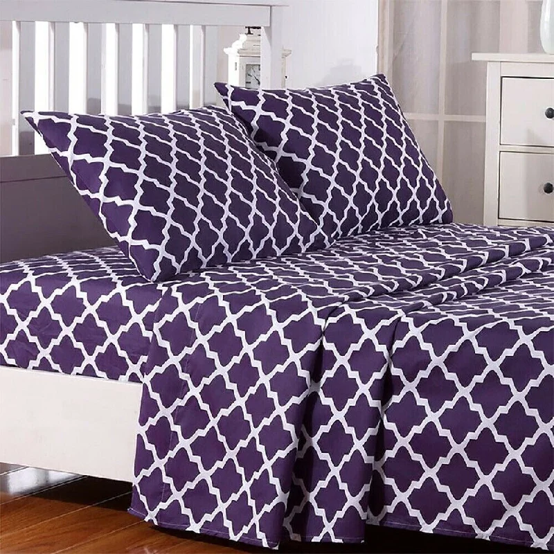 Egyptian Comfort Bed Sheet Set 1800 Count 4 Piece Full Purple White