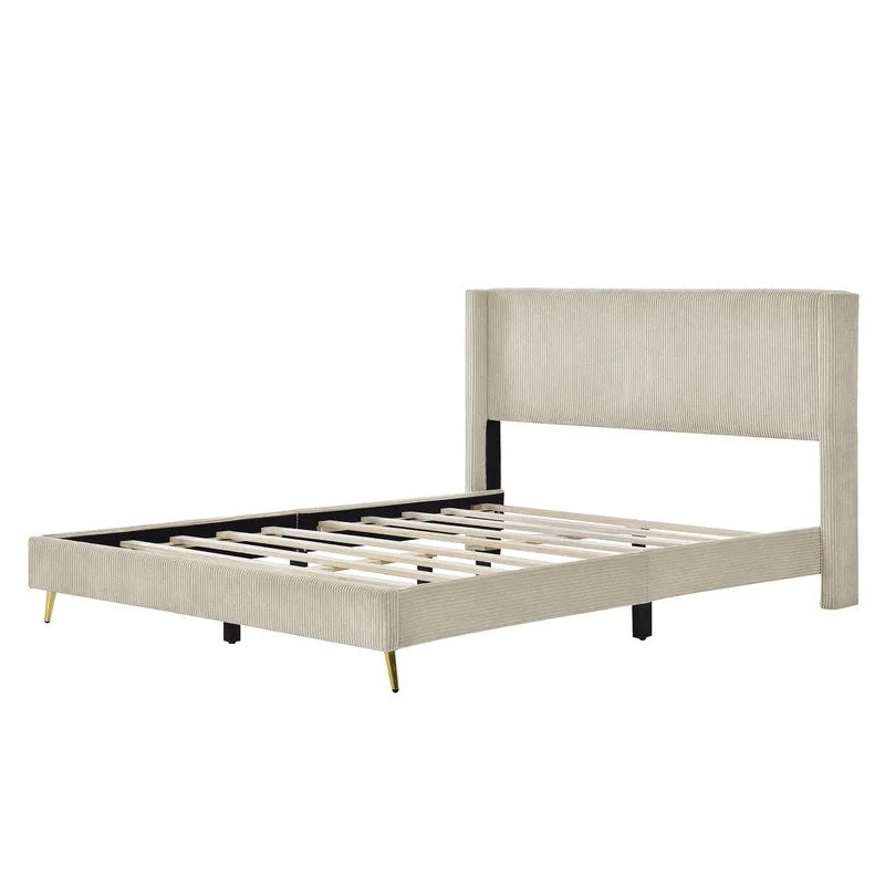 Elegant Upholstered Wood Platform Bed with Upholstered Headboard