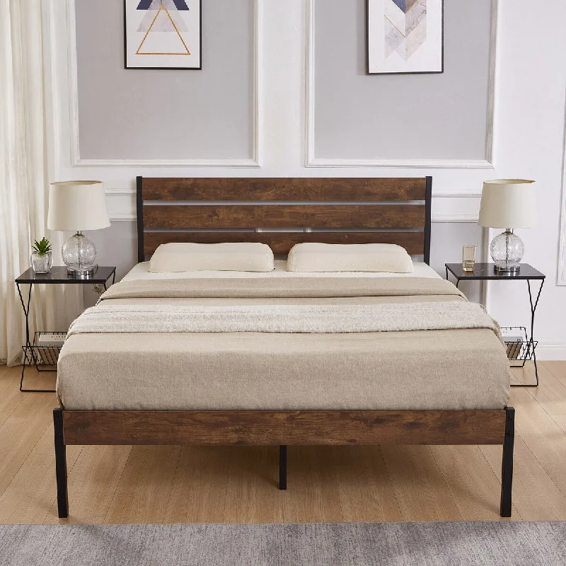 Full Size Bed Frame with Wood Headboard