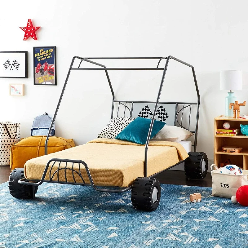 Grey Twin Size Car Model Bed with Wheels