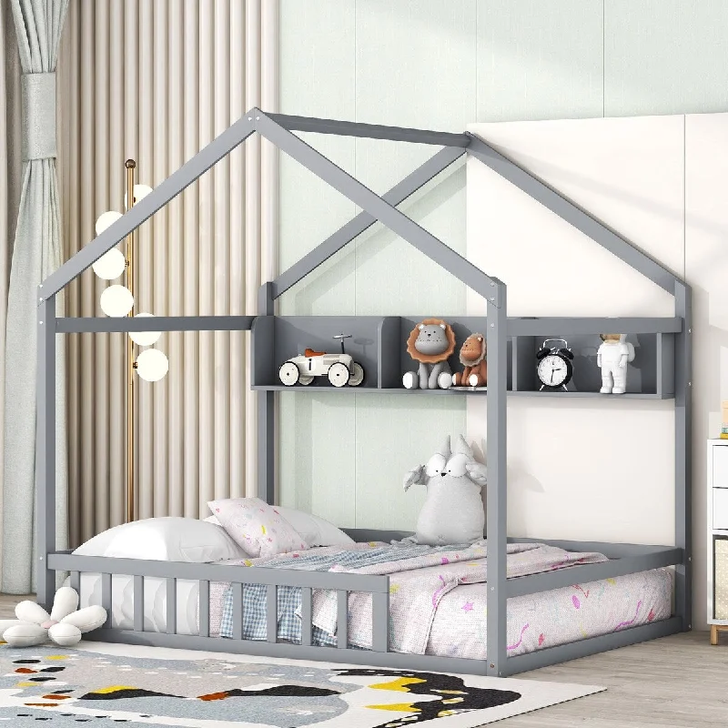 Grey Twin SizeHouse Bed with Storage - Wooden