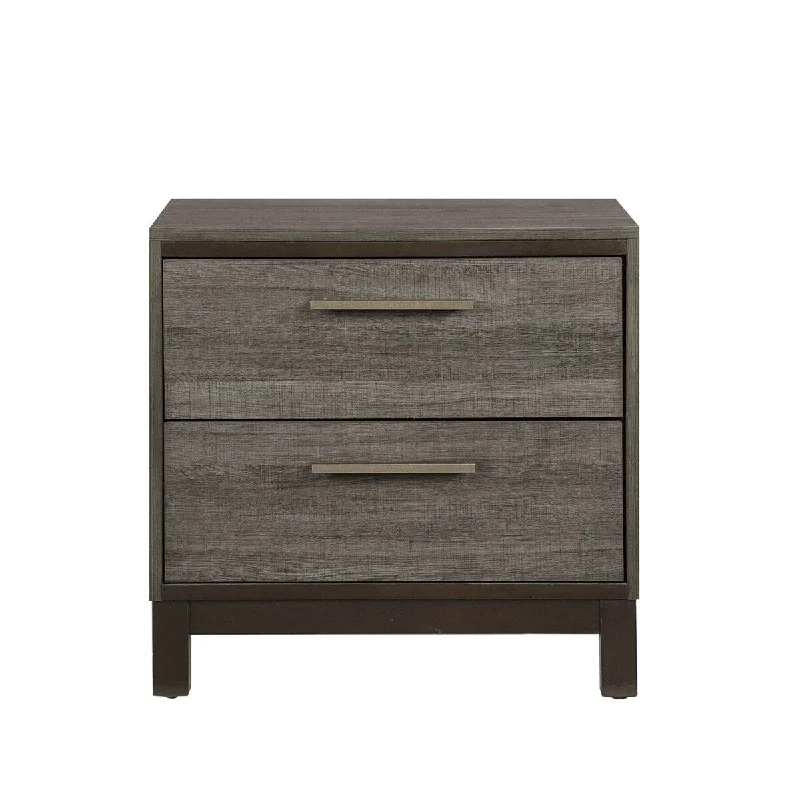 Lexicon Bedroom Nightstand - Gray with Antique Brass Tone Bar Pulls