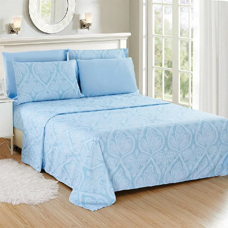 Luxury 6 Piece Bed Sheet Set 1800 Count Paisley Full Blue