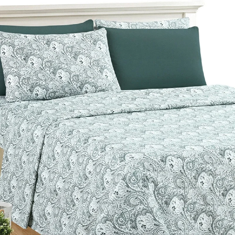 Luxury 6 Piece Bed Sheet Set 1800 Count Paisley Queen White Grey