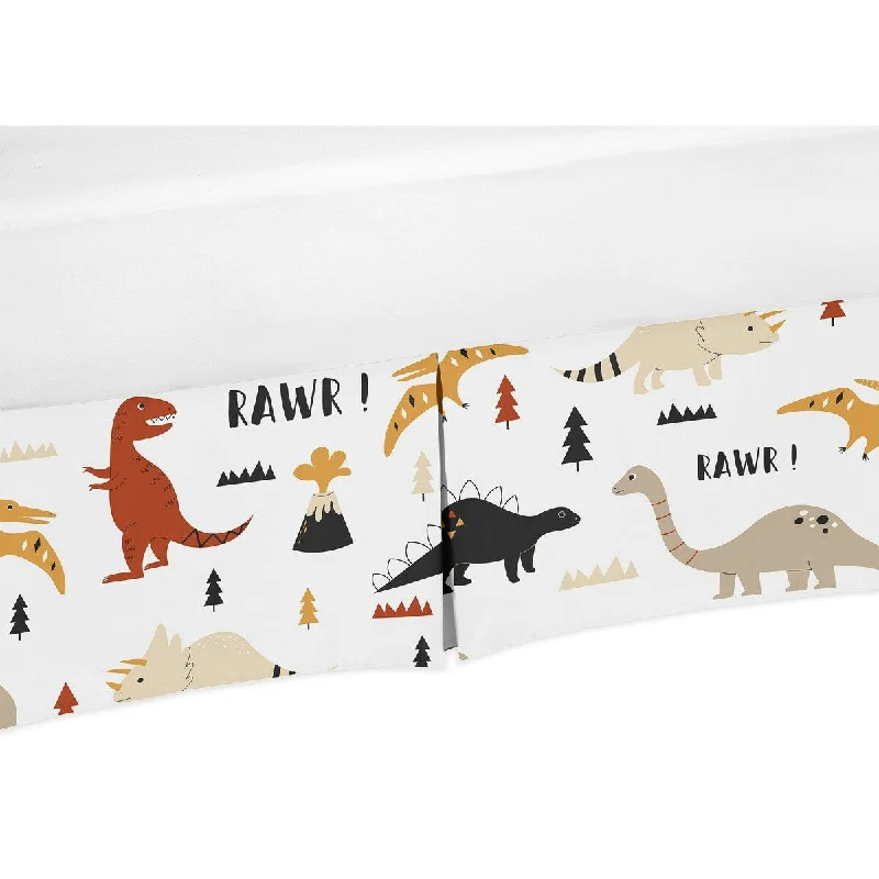 Mod Dino Boy Girl Crib Bed Skirt - Orange Tan Rust Taupe Mustard Yellow Beige Brown and Black Modern Dinosaur Boho Dinosaurs