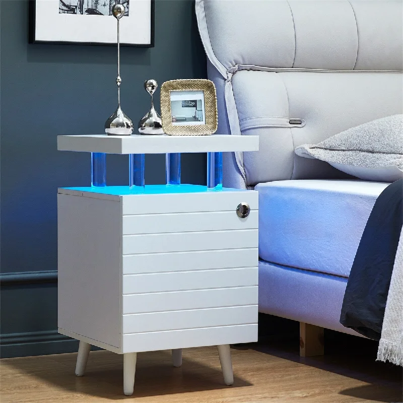 Modern LED Light End Table Nightstand for Bedroom