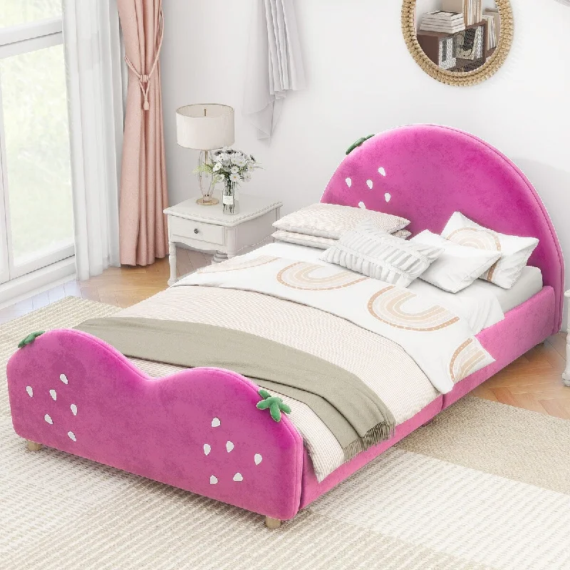 Pink Twin SizePink Upholstered Bed with Strawberry Headboard