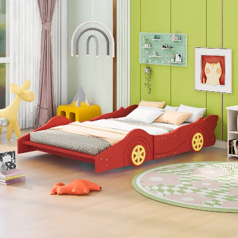 Red Full Plywood Race Car Platform Bed