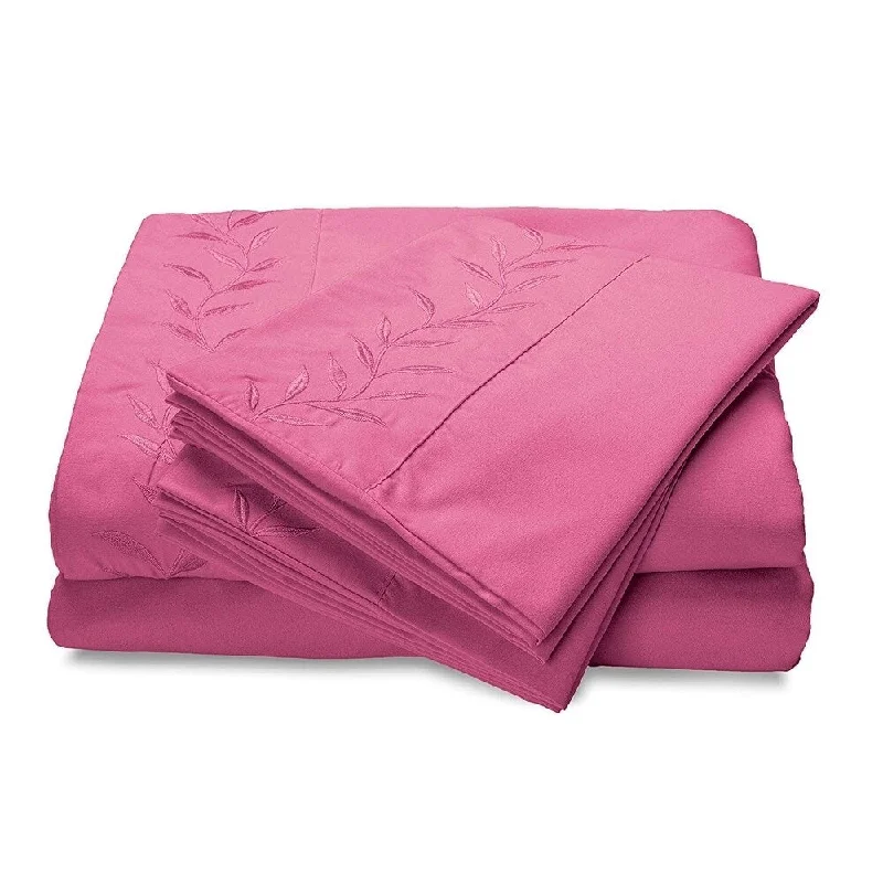 Reversifi Embroidered Bed Sheets Set Soft Brushed Microfiber Full, Poignancy/Pink