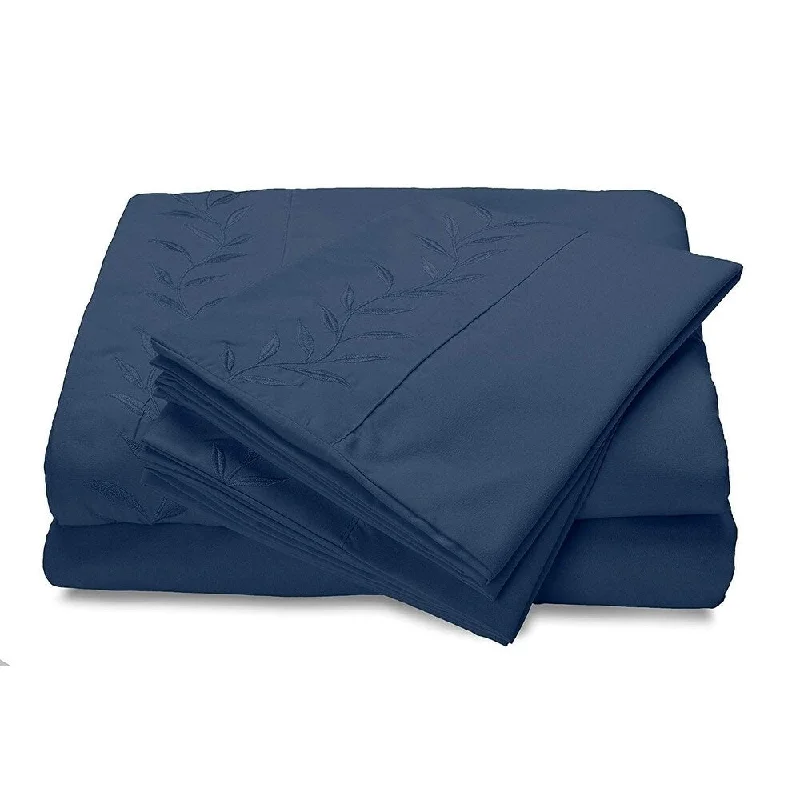 Reversifi Embroidered Bed Sheets Set Soft Brushed Microfiber Full, True Navy