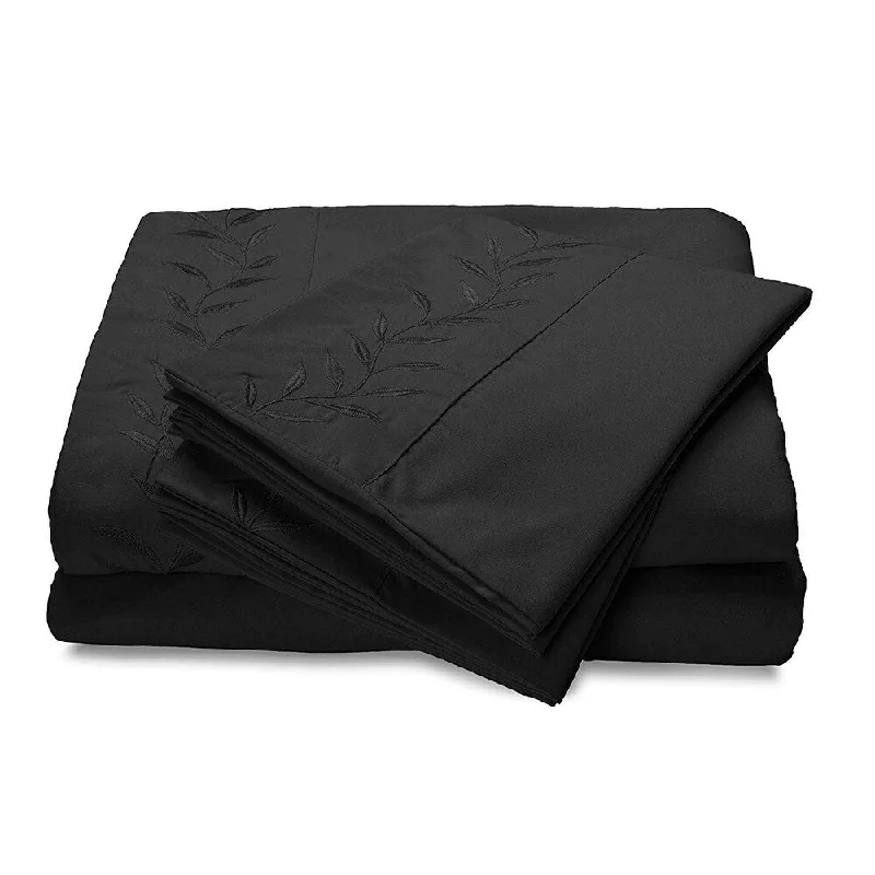 Reversifi Embroidered Bed Sheets Set Soft Brushed Microfiber Queen, Meteorite/Black