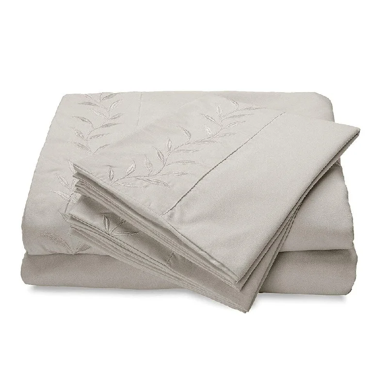 Reversifi Embroidered Bed Sheets Set Soft Brushed Microfiber Queen, Moonstruck/Gray