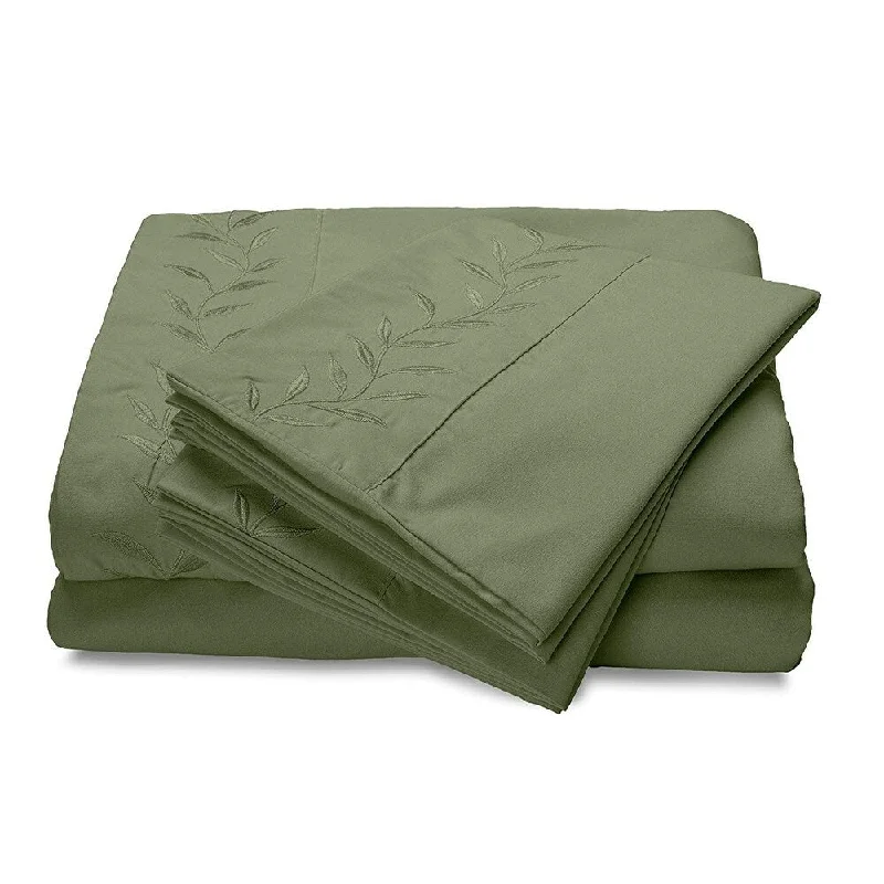 Reversifi Embroidered Bed Sheets Set Soft Brushed Microfiber Queen, Oil Green