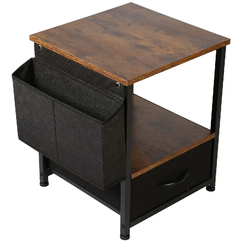 Solid Wood Top Solid Iron Frame Bedroom Nightstand