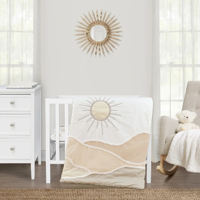 Sweet Jojo Designs Boho Desert Sun Taupe Boy Girl Gender Neutral Unisex 3pc Mini Crib Bedding Set Beige Ivory Bohemian Mountain