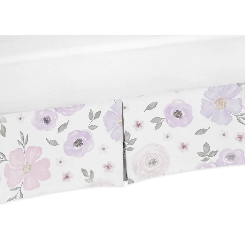 Sweet Jojo Designs Lavender Purple, Pink, Grey and White Watercolor Floral Girl Collection Crib Bed Skirt