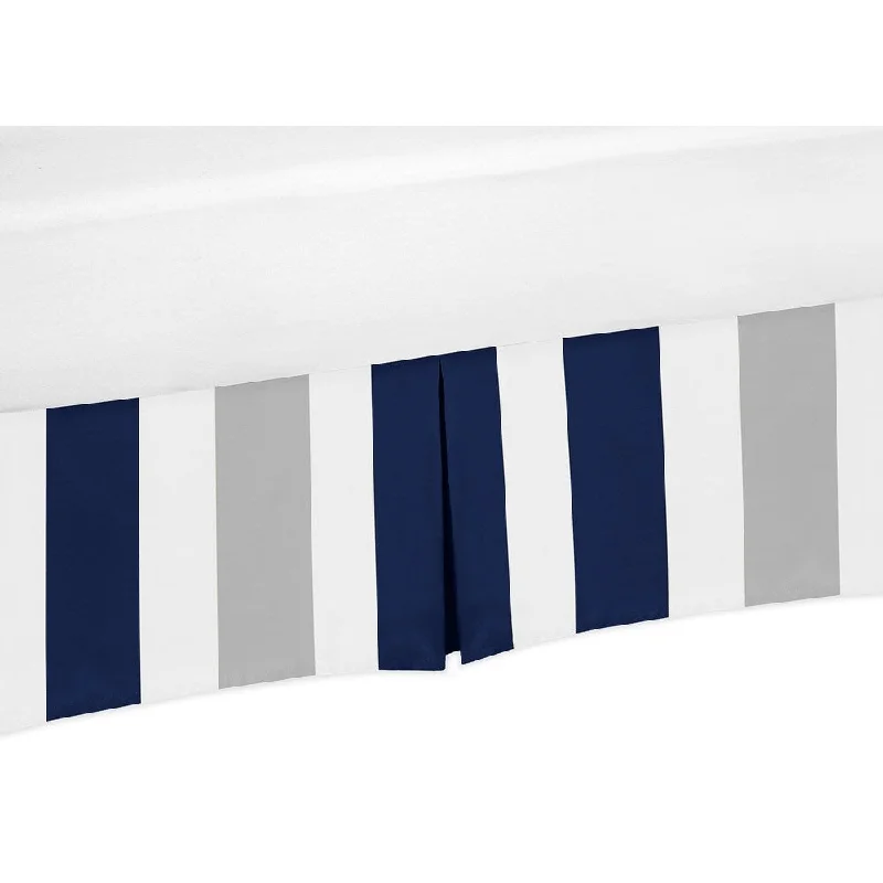 Sweet Jojo Designs Navy Blue and Grey Stripe Collection Crib Bed Skirt