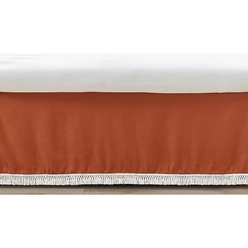 Sweet Jojo Designs Orange Boho Bohemian Girl Crib Bed Skirt Burnt Rust Ivory Farmhouse Shabby Chic Modern Tassel Fringe Cotton