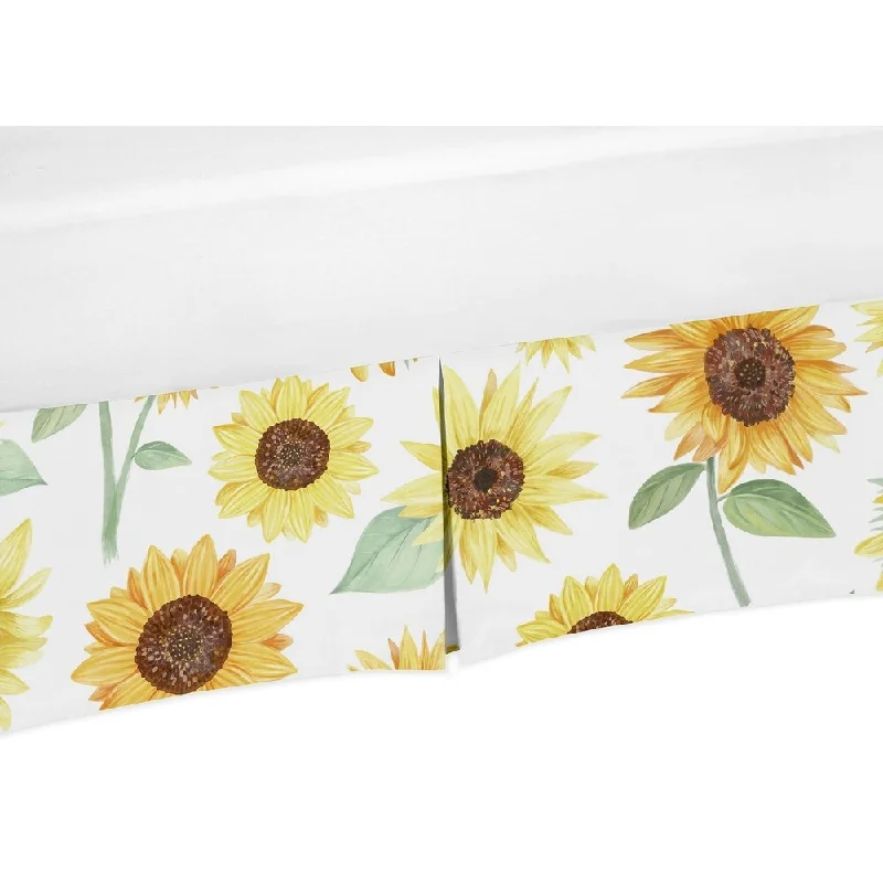 Sweet Jojo Designs Yellow, Green and White Boho Floral Sunflower Collection Girl Crib Bed Skirt - Farmhouse Watercolor Flower