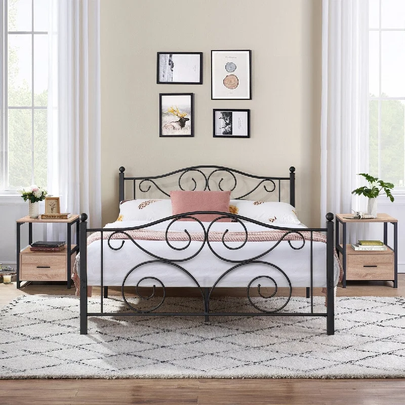 Taomika 3-Pieces Bed Frame and Modern Nightstands Sets