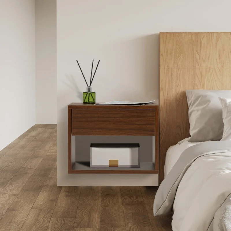 Wall mounted bedside table set of two - Walnut color