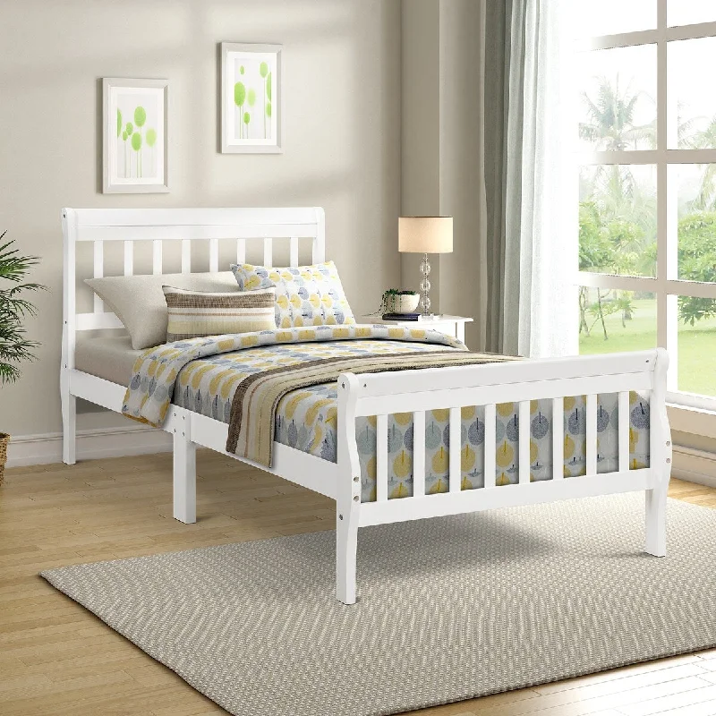 White Twin SizeSolid Wood Platform Bed