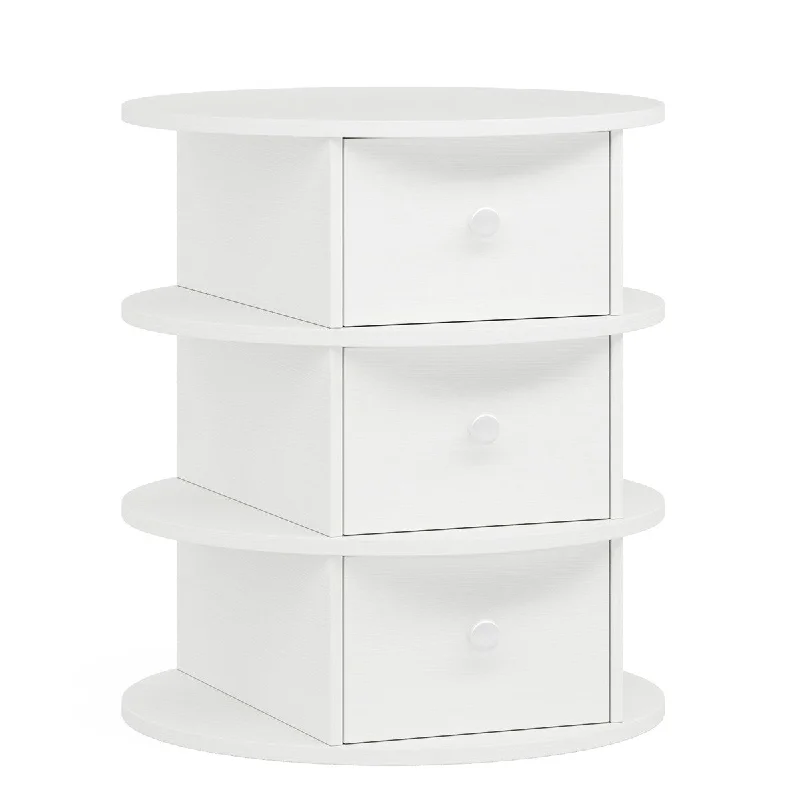 Wood 3-drawer Round Bedside Table Nightstand for Bedroom