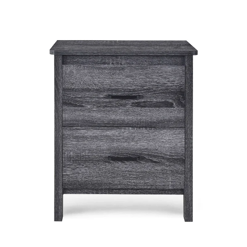 Wood Texture Nightstands, Dark Grey Bedside Cabinet with 2-Drawers