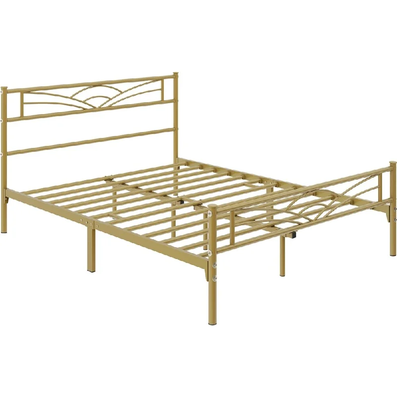 Yaheetech Metal Platform Bed Frame with Underbed Storage Bed Frame with Cloud-inspired Design Headboard